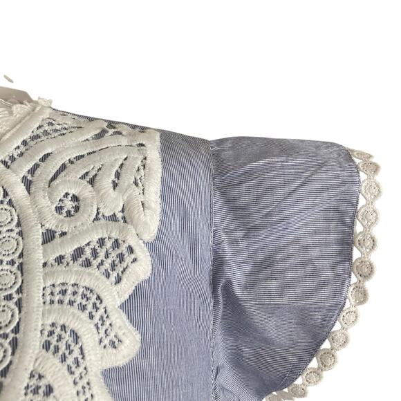 NWT Loft Blue White Stripe Crochet Lace Pinafore Old Money Dress Size Large - Picture 9 of 16